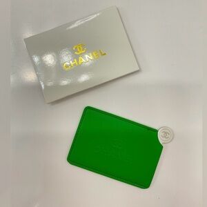 CHANEL Vibrant Green Card Holder & Mirror with Logo
